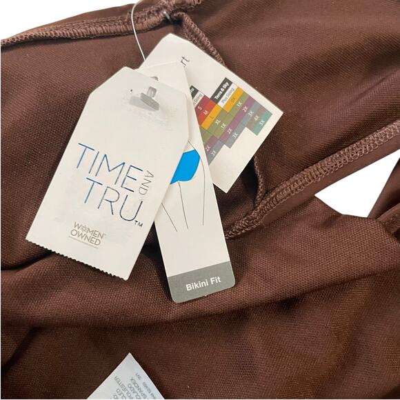 Time and Tru Plus Size 2X (20W-22W) Brown Solid High Waist Foldover Swim Bottoms - Picture 8 of 10